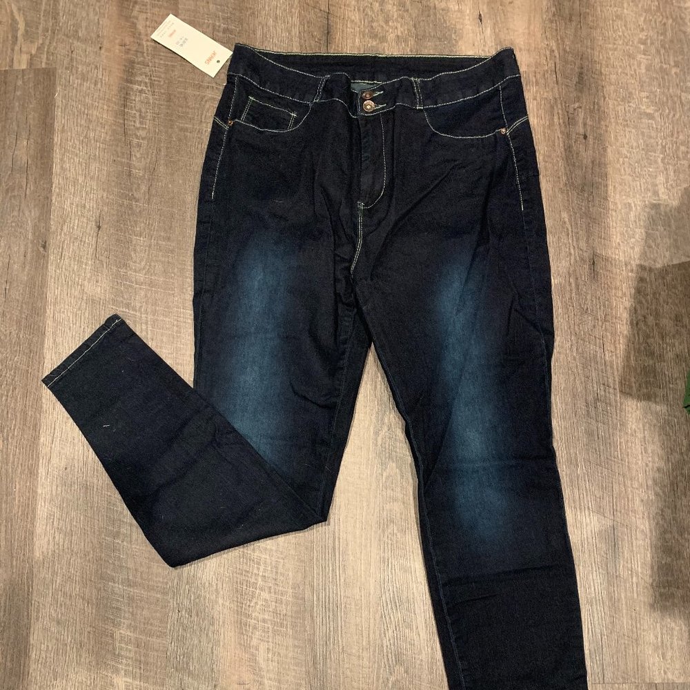 Dark Blue Denim Stretch Slim Leg Jeans Sz 14-16